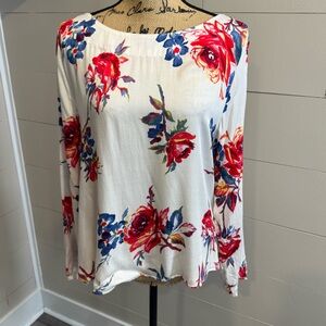 Somedays Lovin Open Draped Back Floral Long Sleeve Blouse - Small - NWT